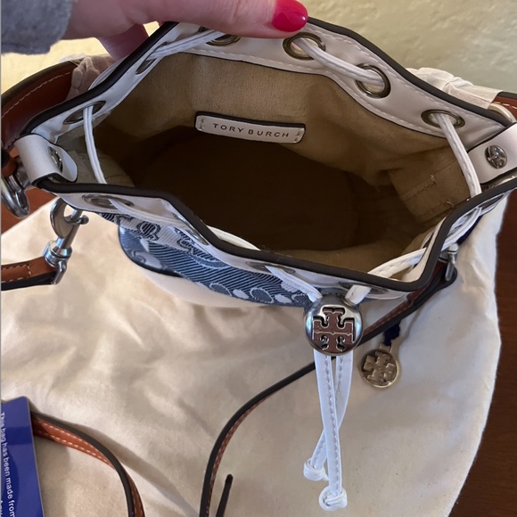 Tory Burch Mini T Monogram Denim Bucket Bag - Picture 8 of 8